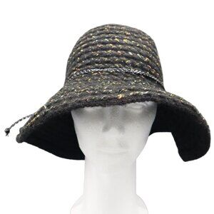 August Hat Company Braided Wide Brim Sun Hat Black Boho Grannycore Cottagecore‎